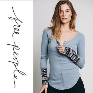Free People Alpine Cuff blue thermal tee Sz S P